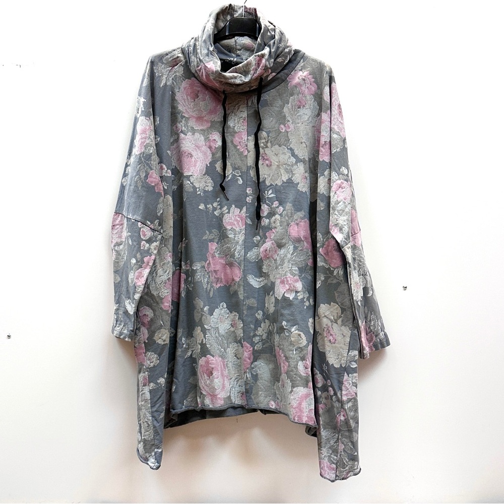 Italy made Cotton Oversized Gray and Pink Floral Tunic